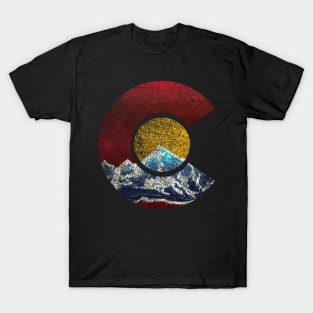 Colorado With Flag Inspired Mountain Scene T-Shirt